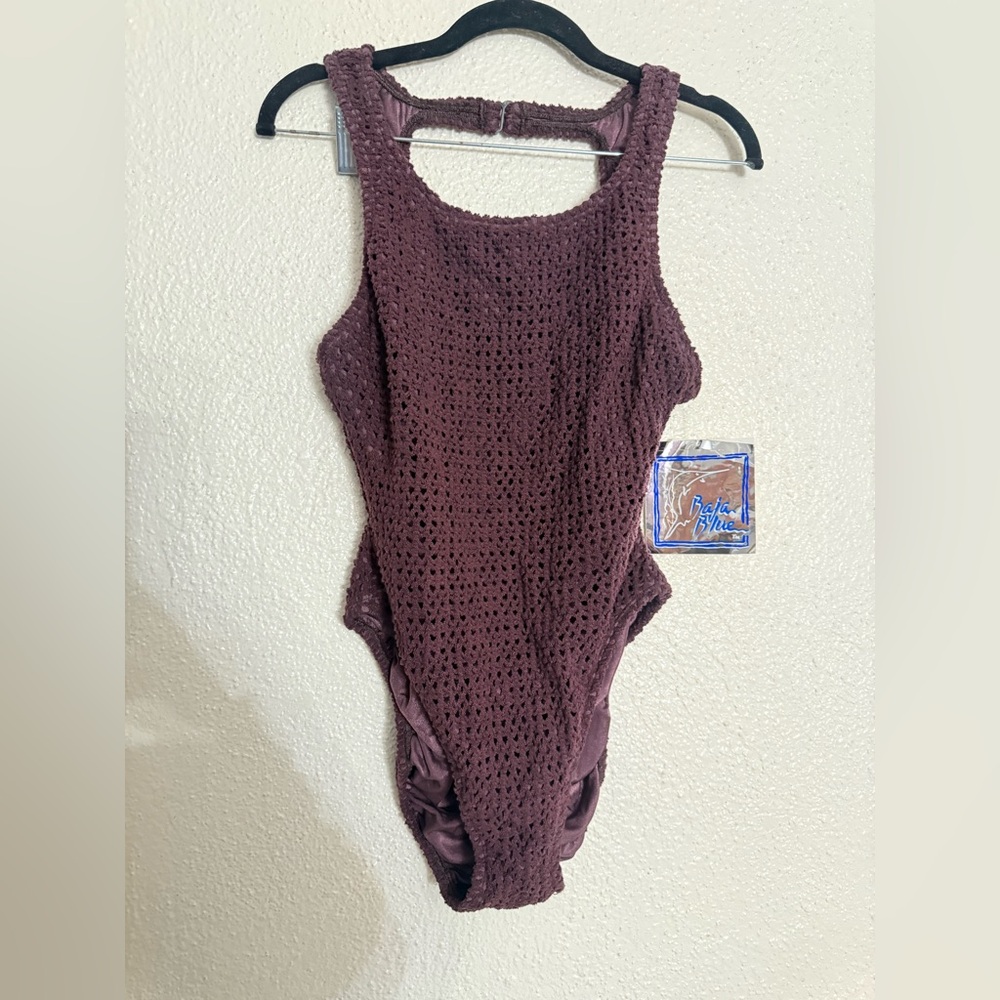 Baja blue 14 Festival Beach open back Swimsuit Bikini Crochet  brown NWT